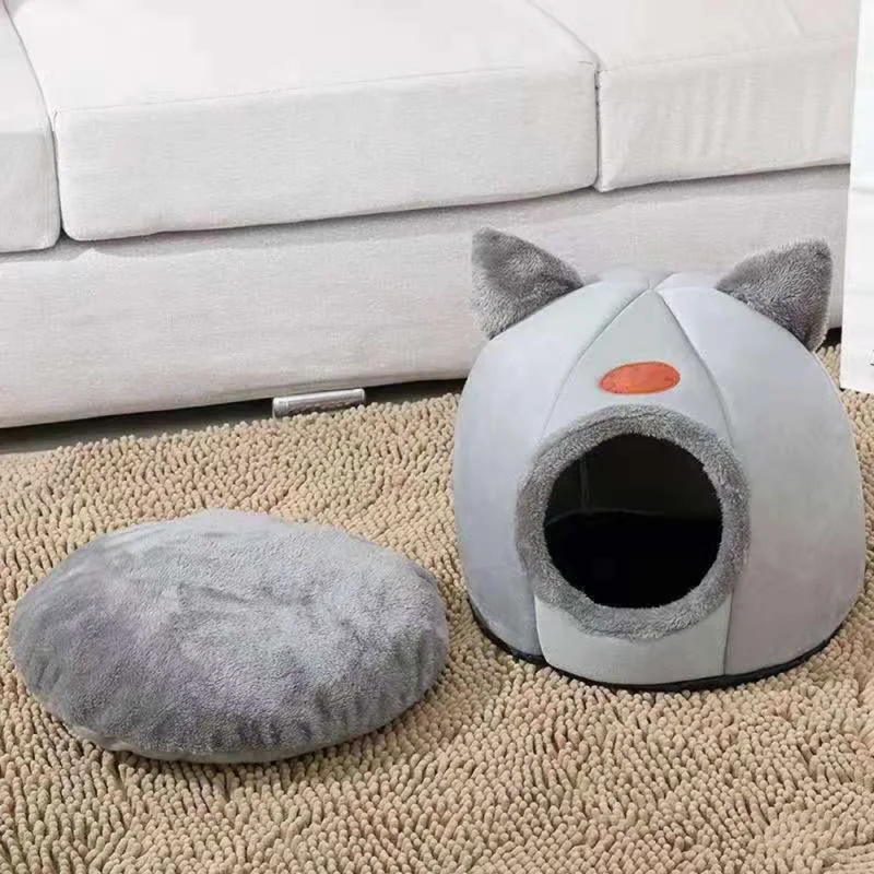 Winter Warmes Und Kältebeständiges Katzenbett, Gemütliches Katzenhöhlenbett, Katzenzelt Mit Abnehmbarem Kissen, Katzenkopfform, Niedliches Haustierzubehör Winter Warmes Und Kältebeständiges Katzenbett, Gemütliches Katzenhöhlenbett, Katzenzelt Mit Abnehmbarem Kissen, Katzenkopfform, Niedliches Haustierzubehör - Image 2