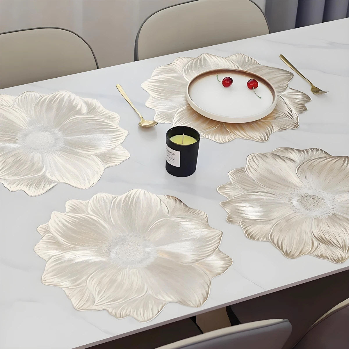 Lotus-Untersetzer-Tischset-Set, Rutschfest, Hitzebeständig, Wasserdicht, Ölbeständig, Tischsets Im Nordischen Stil Für Küche, Esszimmer, Heimdekoration Lotus-Untersetzer-Tischset-Set, Rutschfest, Hitzebeständig, Wasserdicht, Ölbeständig, Tischsets Im Nordischen Stil Für Küche, Esszimmer, Heimdekoration - Image 2