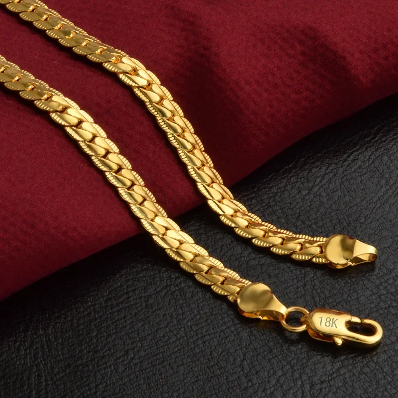 Lats 20–60 Cm Versilberte 6 Mm Seitliche Halskette Für Damen Und Herren, Goldfarben, 18/20/24 Zoll Kette, Modischer Hochzeitsschmuck, Geschenk Lats 20–60 Cm Versilberte 6 Mm Seitliche Halskette Für Damen Und Herren, Goldfarben, 18/20/24 Zoll Kette, Modischer Hochzeitsschmuck, Geschenk - Image 3