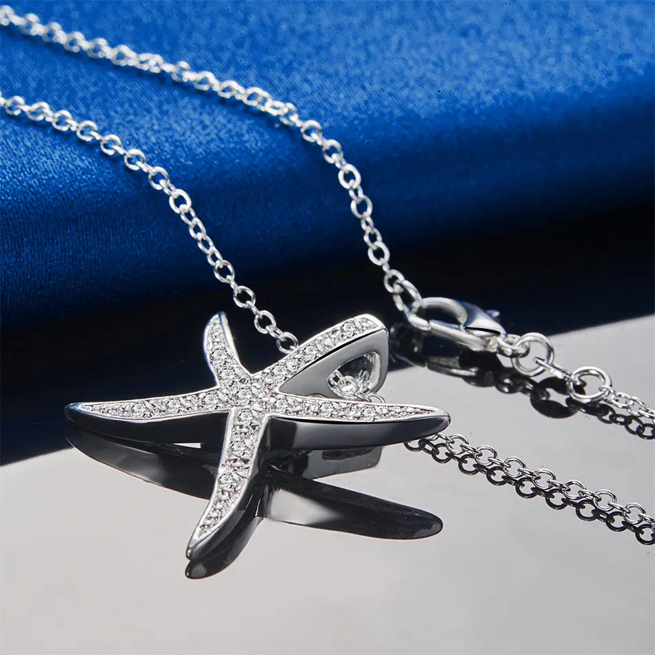 925Er Sterlingsilber, 40,6–76,2 Cm, Exquisite Halskette Mit Seestern-Zirkon-Anhänger, Damen-Hochzeitsaccessoires, Geschenk, Modischer Schmuck 925Er Sterlingsilber, 40,6–76,2 Cm, Exquisite Halskette Mit Seestern-Zirkon-Anhänger, Damen-Hochzeitsaccessoires, Geschenk, Modischer Schmuck - Image 4