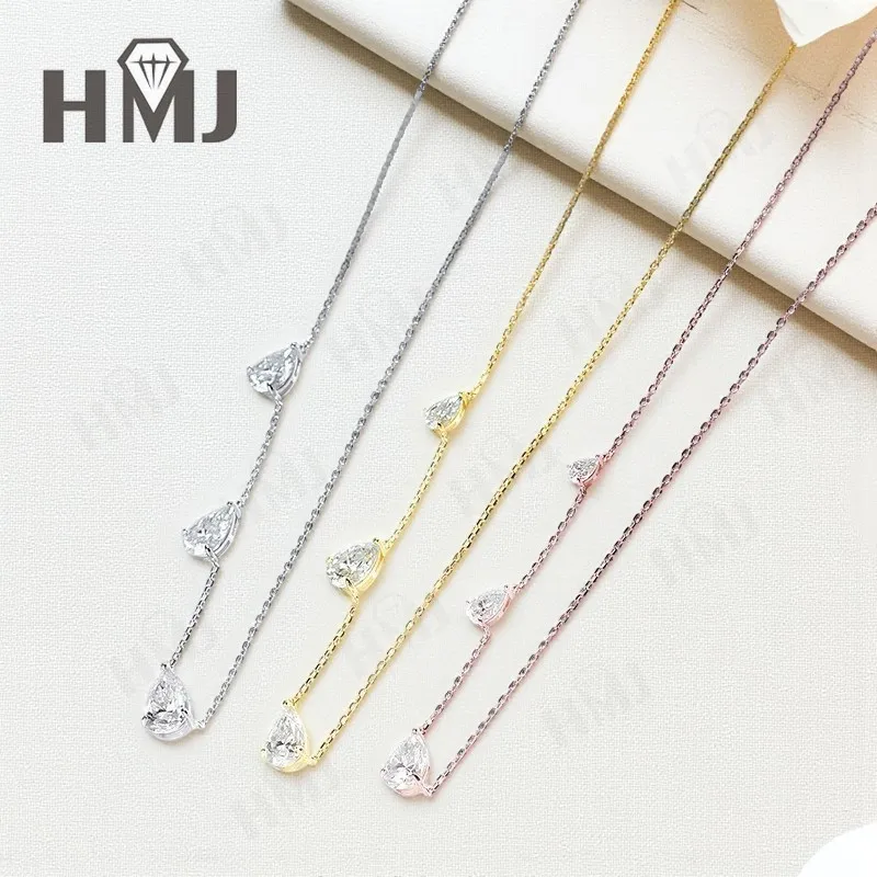 Einfache Halsketten, Drei Birnenform, Moissanit-Diamant, 925Er Sterlingsilber, Stapelbare Gliederkette, Weihnachtsgeschenke, Hypoallergen Einfache Halsketten, Drei Birnenform, Moissanit-Diamant, 925Er Sterlingsilber, Stapelbare Gliederkette, Weihnachtsgeschenke, Hypoallergen - Image 4
