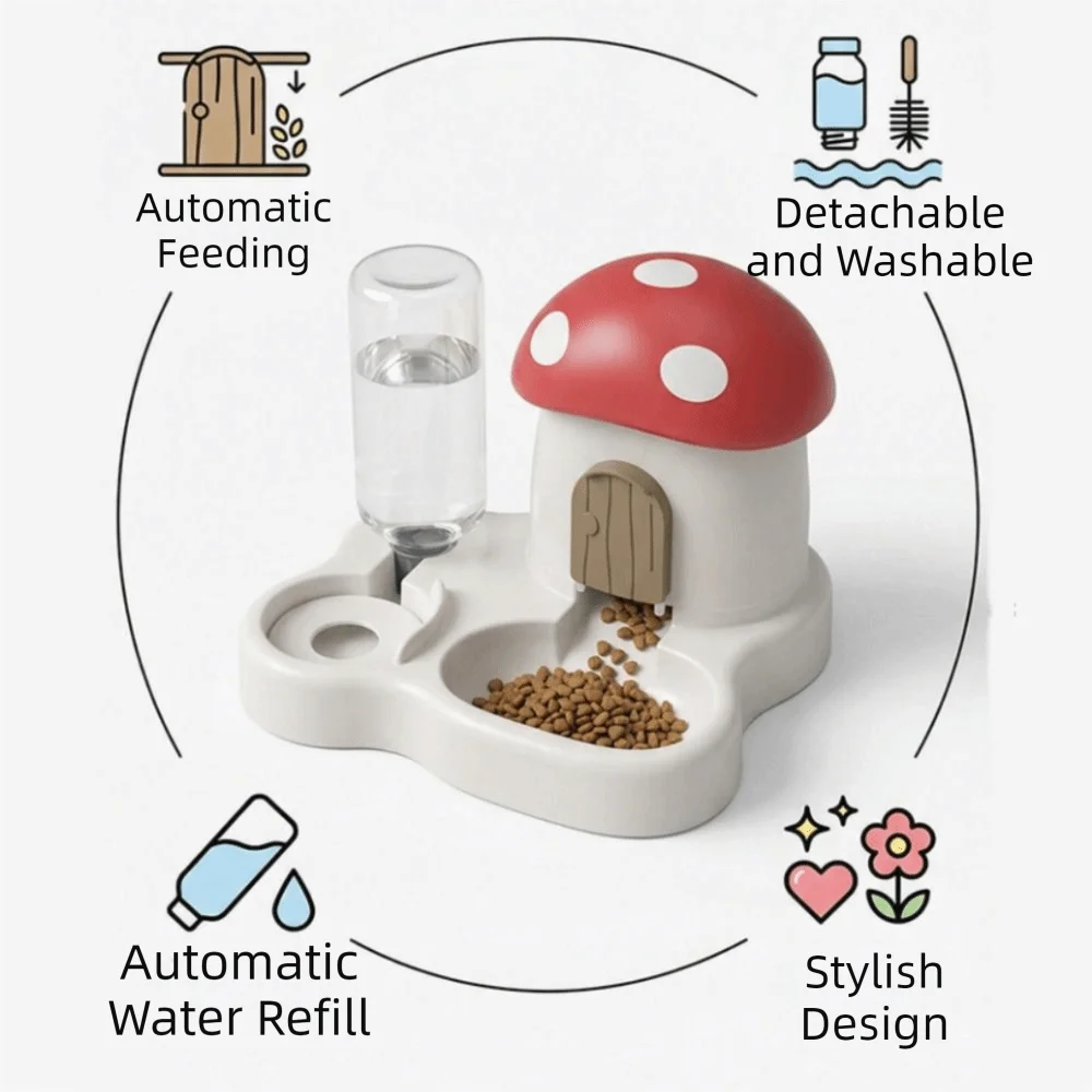 2 In 1 Mushroom Pet Automatic Feeder Large Capacity Moisture-Proof Cat Food Dispenser Dry Wet Separation Gravity Refill 2 In 1 Mushroom Pet Automatic Feeder Large Capacity Moisture-Proof Cat Food Dispenser Dry Wet Separation Gravity Refill - Image 3