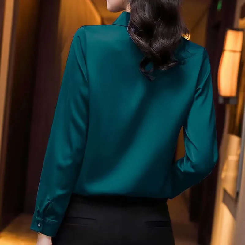 Elegante Frauen Chiffon Bluse 2025, Neue Temperament Turndown Kragen Büro Dame Hemd Streetwear Casual Einfarbig Tops Kleidung Elegante Frauen Chiffon Bluse 2025, Neue Temperament Turndown Kragen Büro Dame Hemd Streetwear Casual Einfarbig Tops Kleidung - Image 2