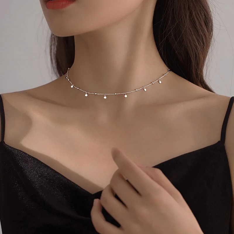 Echte 925Er Sterlingsilber-Geometrische Runde Halsband-Halskette Für Modische Frauen, Minimalistischer Feiner Schmuck, Niedliche Accessoires, Geschenk Echte 925Er Sterlingsilber-Geometrische Runde Halsband-Halskette Für Modische Frauen, Minimalistischer Feiner Schmuck, Niedliche Accessoires, Geschenk - Image 2