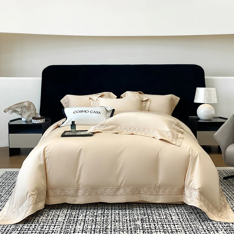 600Tc Egyptian Cotton White Luxury Embroidery Hotel Style Bedding Set Duvet Cover Set Flat/Fitted Bed Sheet Pillowcases 4Pcs 600Tc Egyptian Cotton White Luxury Embroidery Hotel Style Bedding Set Duvet Cover Set Flat/Fitted Bed Sheet Pillowcases 4Pcs - Image 13