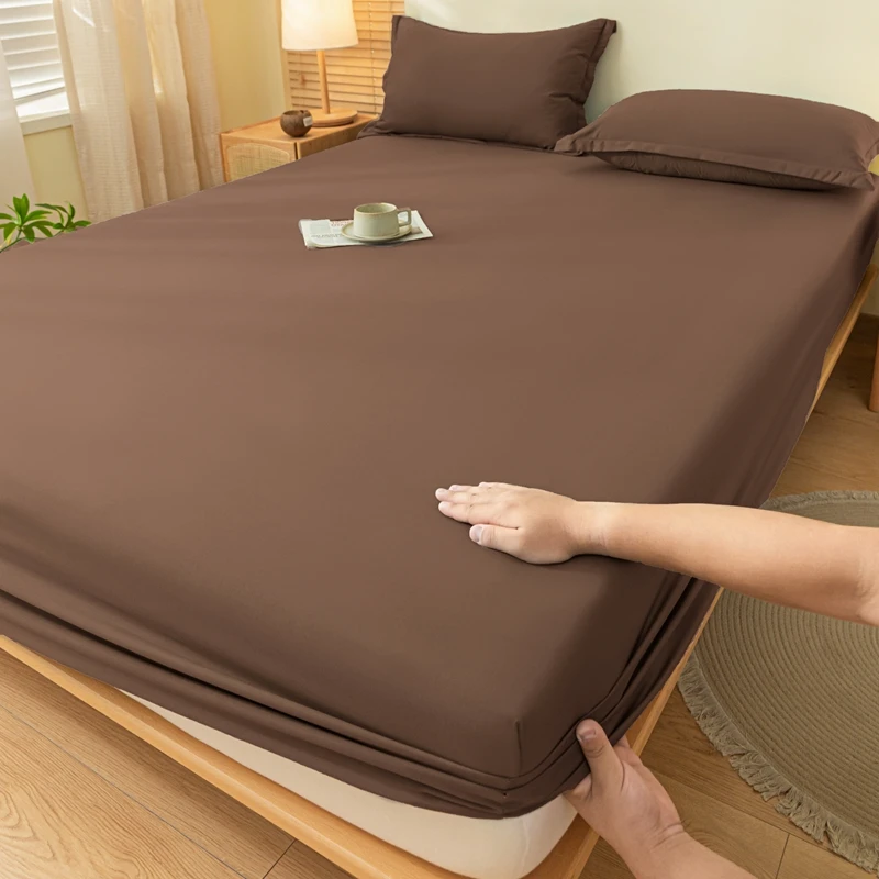 1Pc Skin-Friendly Bed Cover With Elastic Solid Color Brushed Bed Sheet Single/Queen/King Fitted Bedsheet (Without Pillowcase) 1Pc Skin-Friendly Bed Cover With Elastic Solid Color Brushed Bed Sheet Single/Queen/King Fitted Bedsheet (Without Pillowcase) - Image 9