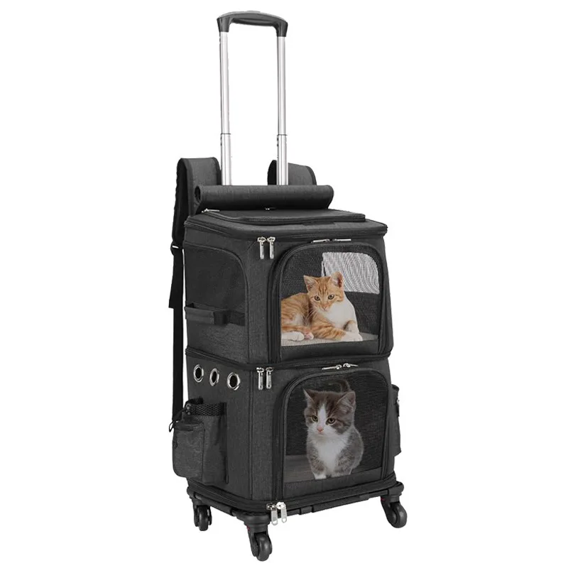 2-In-1 Rolling Pet Carrier Double Compartment Foldable Cat Stroller Large Breathable Travel Carrier For 2 Cats, Airline Approved 2-In-1 Rolling Pet Carrier Double Compartment Foldable Cat Stroller Large Breathable Travel Carrier For 2 Cats, Airline Approved - Image 11