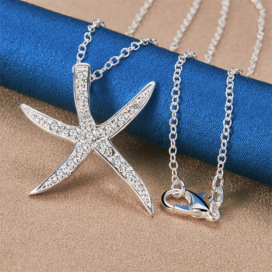 925Er Sterlingsilber, 40,6–76,2 Cm, Exquisite Halskette Mit Seestern-Zirkon-Anhänger, Damen-Hochzeitsaccessoires, Geschenk, Modischer Schmuck 925Er Sterlingsilber, 40,6–76,2 Cm, Exquisite Halskette Mit Seestern-Zirkon-Anhänger, Damen-Hochzeitsaccessoires, Geschenk, Modischer Schmuck - Image 5
