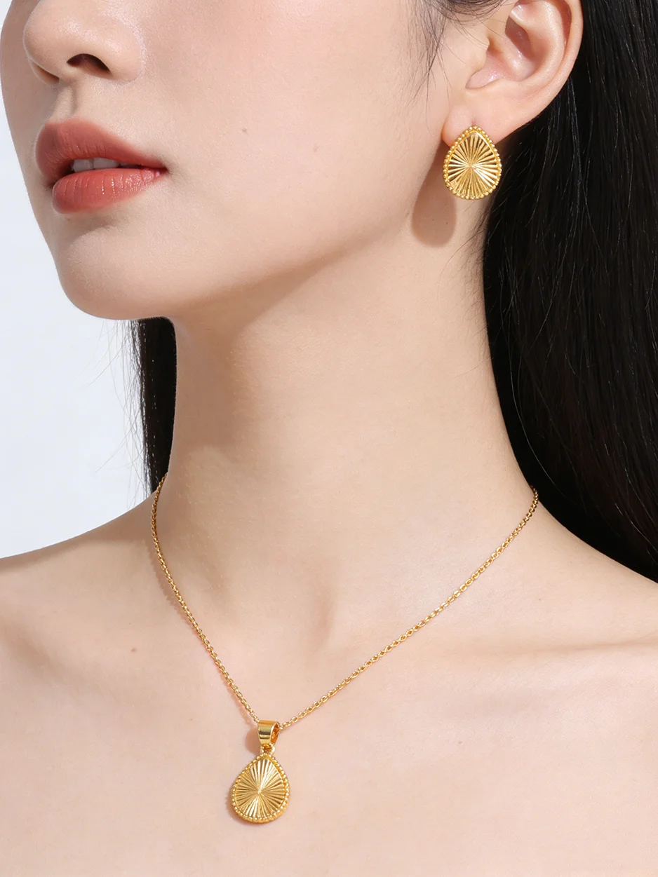 Vintage-Halsketten Für Damen, Goldfarben, Edelstahl-Anhänger, Ovale Halskette, Ohrringe, Ästhetischer Hochzeitsschmuck, Sommer-Schmuck, Geschenk Für Beste Freundinnen Vintage-Halsketten Für Damen, Goldfarben, Edelstahl-Anhänger, Ovale Halskette, Ohrringe, Ästhetischer Hochzeitsschmuck, Sommer-Schmuck, Geschenk Für Beste Freundinnen - Image 2