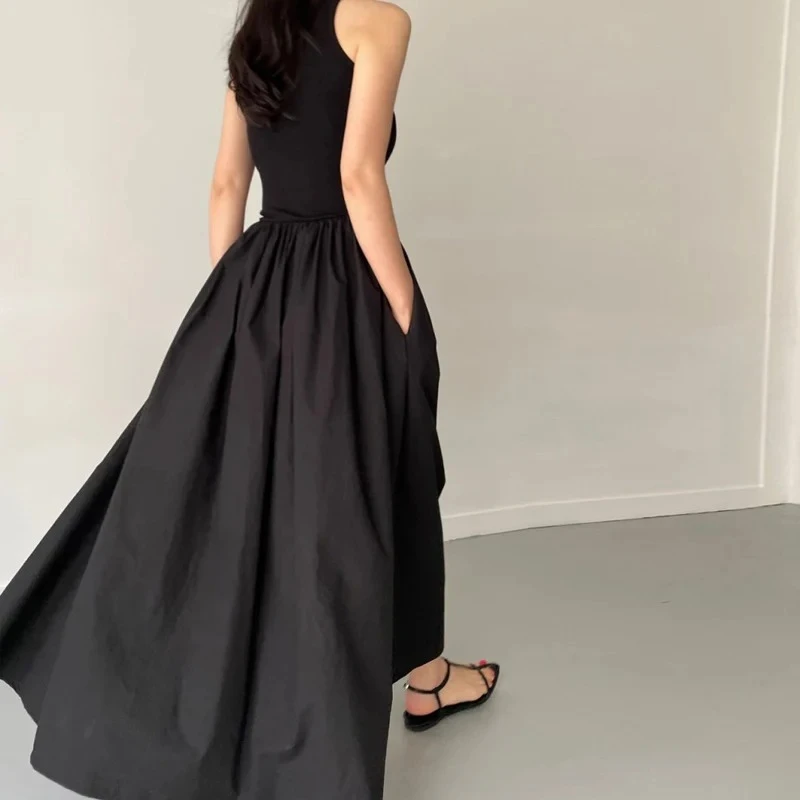 Neue Sommer Einfache Elegante Schwarze Lange Kleider Für Frauen Rundhals Ärmellose Hohe Taille Temperament Weibliche Mode Stil Kleid Neue Sommer Einfache Elegante Schwarze Lange Kleider Für Frauen Rundhals Ärmellose Hohe Taille Temperament Weibliche Mode Stil Kleid - Image 5