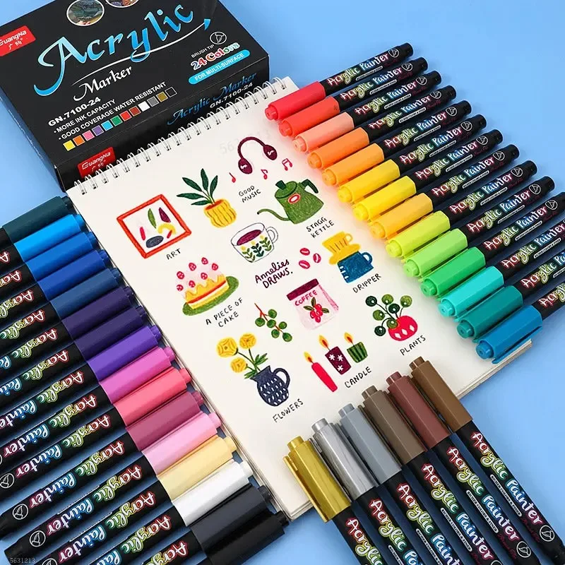 12-60 Farben Acryl Pinsel Markierung Stifte Für Stoff Leinwand Stein Metall Keramik Diy Mal Stift 12-60 Farben Acryl Pinsel Markierung Stifte Für Stoff Leinwand Stein Metall Keramik Diy Mal Stift - Image 2