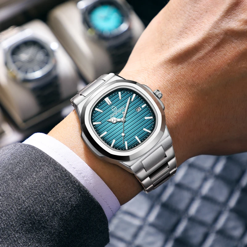 Luxuriöse Quadratische Herren-Armbanduhr, Elegant, Wasserdicht, Leuchtend, Mit Datumsanzeige, Edelstahl, Quarzuhren Für Herren, Weihnachtsgeschenk + Box Reloj Luxuriöse Quadratische Herren-Armbanduhr, Elegant, Wasserdicht, Leuchtend, Mit Datumsanzeige, Edelstahl, Quarzuhren Für Herren, Weihnachtsgeschenk + Box Reloj - Image 6