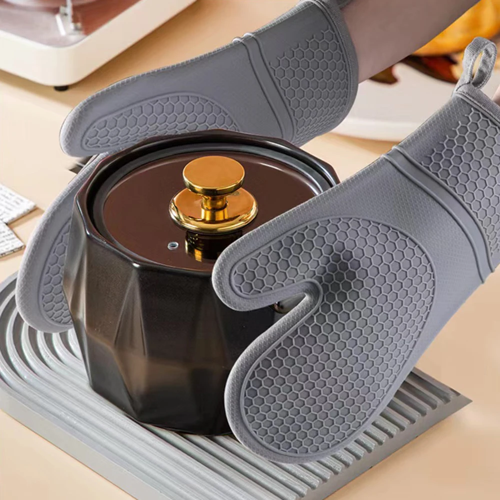 Hitzebeständiges Silikon-Ofenhandschuh-Set Mit Weichem Baumwollfutter, Lange, Flexible, Dicke Silikon-Ofenhandschuhe, Küchenhandschuh Hitzebeständiges Silikon-Ofenhandschuh-Set Mit Weichem Baumwollfutter, Lange, Flexible, Dicke Silikon-Ofenhandschuhe, Küchenhandschuh