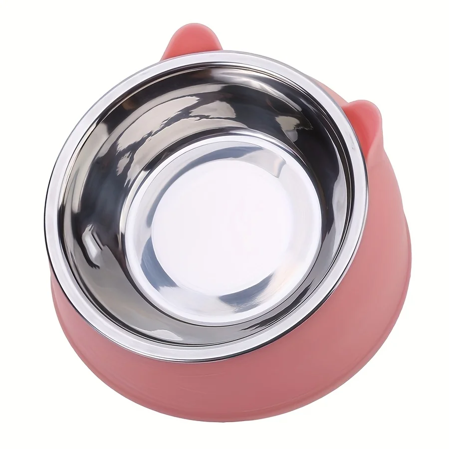 1Pc Elevated Stainless Steel Cat Bowl, Inclined Food &Amp; Water Dish With Cute Ear Stand, Neck Protection Design For Cats 1Pc Elevated Stainless Steel Cat Bowl, Inclined Food &Amp; Water Dish With Cute Ear Stand, Neck Protection Design For Cats - Image 5