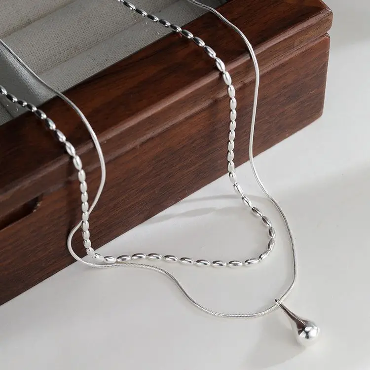 925 Sterling Silber Halskette Doppels Ch Ichten Tröpfchen Anhänger Perlen Elegant Für Frauen Mädchen Schmuck Geschenk Drops Hipping Großhandel 925 Sterling Silber Halskette Doppels Ch Ichten Tröpfchen Anhänger Perlen Elegant Für Frauen Mädchen Schmuck Geschenk Drops Hipping Großhandel - Image 3