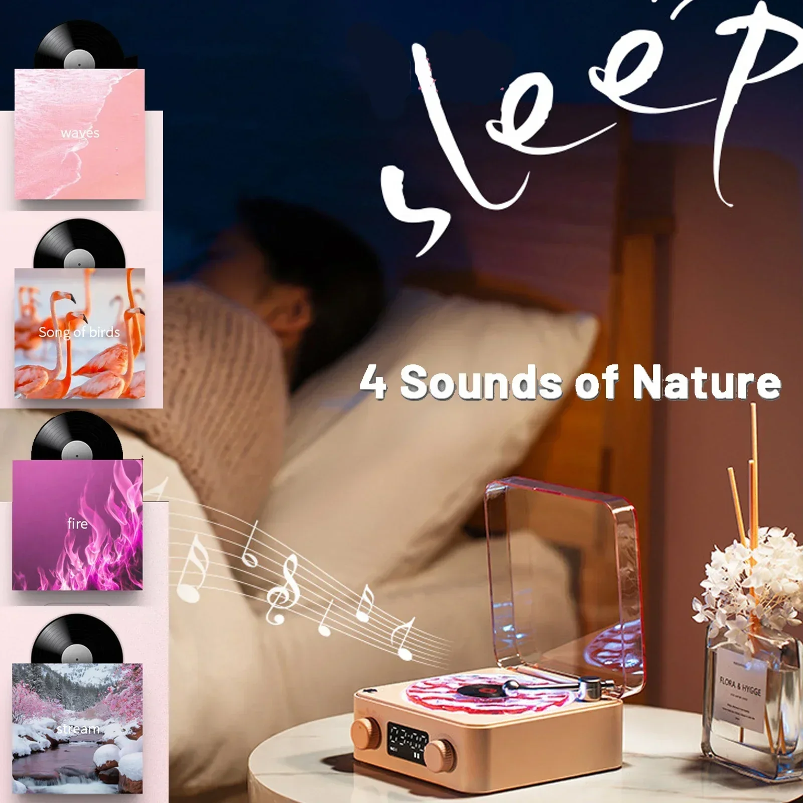 Waves Vinyl-Player Mit Bluetooth-Lautsprecher, Rgb-Licht &Amp; Weißem Rauschen – Retro-Lautsprecher Im Plattenspieler-Stil Als Schlafhilfe Waves Vinyl-Player Mit Bluetooth-Lautsprecher, Rgb-Licht &Amp; Weißem Rauschen – Retro-Lautsprecher Im Plattenspieler-Stil Als Schlafhilfe - Image 4