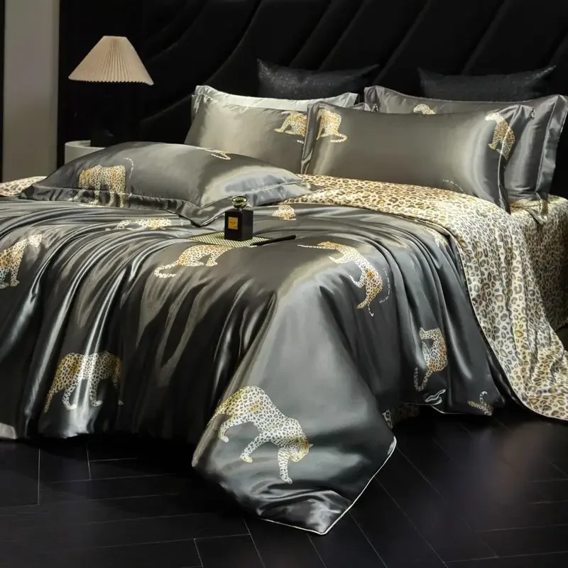 100% Natural Mulberry Silk Fitted Sheet Bedding Sets 3D Printed Satin Cooling Quilt Cover Set For Summer Single Double Bed Kit 100% Natural Mulberry Silk Fitted Sheet Bedding Sets 3D Printed Satin Cooling Quilt Cover Set For Summer Single Double Bed Kit - Image 19