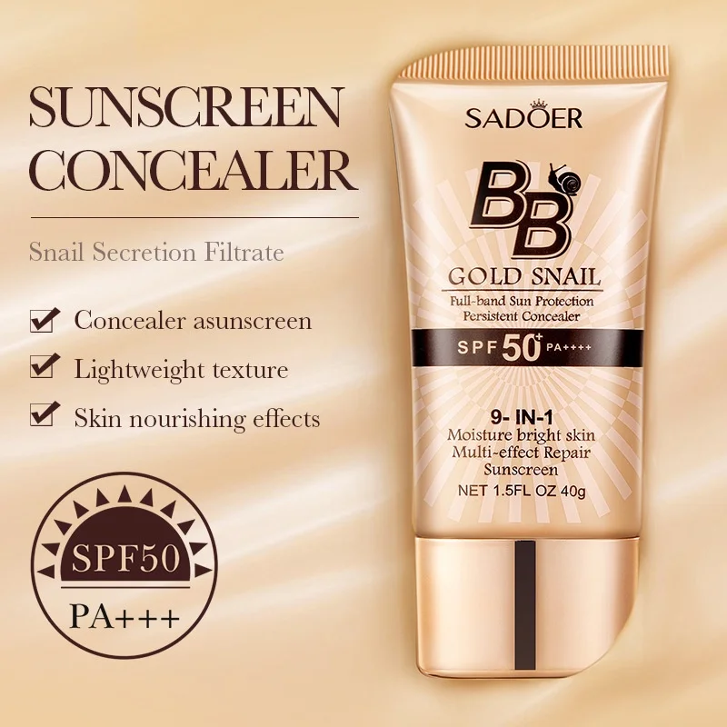 Sadoer Gold Snail Sunscreen Bb Cream Foundation Concealer Moisturizing Isolation Cream Spf50+Pa+++ 40G Sadoer Gold Snail Sunscreen Bb Cream Foundation Concealer Moisturizing Isolation Cream Spf50+Pa+++ 40G - Image 2