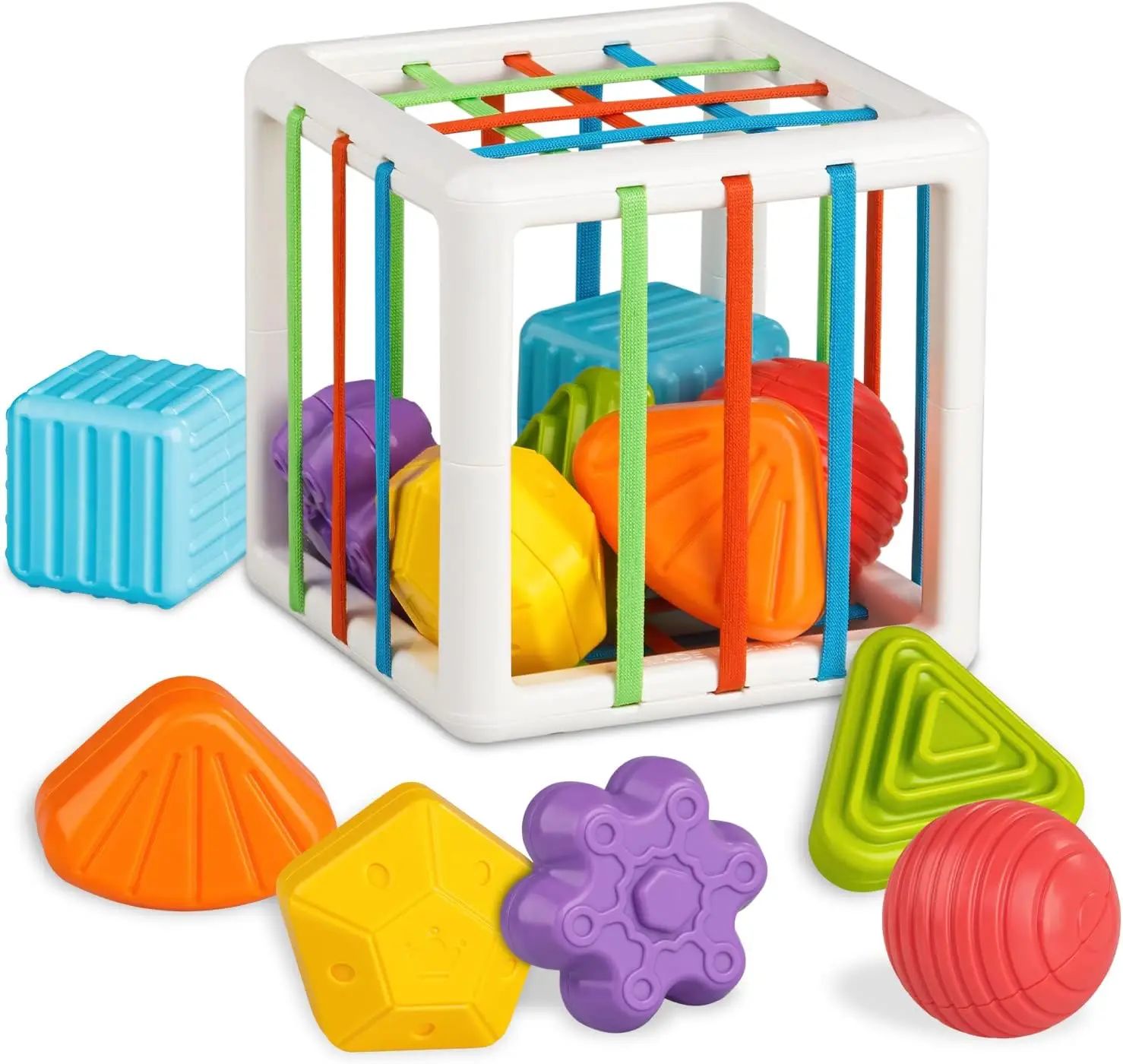 Sensory Shape Sorting Cube Toy For Toddlers 1-3 Years, Developmental Learning Gift With Textured Blocks Sensory Shape Sorting Cube Toy For Toddlers 1-3 Years, Developmental Learning Gift With Textured Blocks
