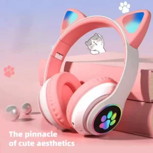 Süßes Katzenohr-Bluetooth-kompatibles Headset mit kabellosem LED-Headset für Kinder und Mädchen, zusammenklappbares Stereo-Sport-Headset mit Mikrofon