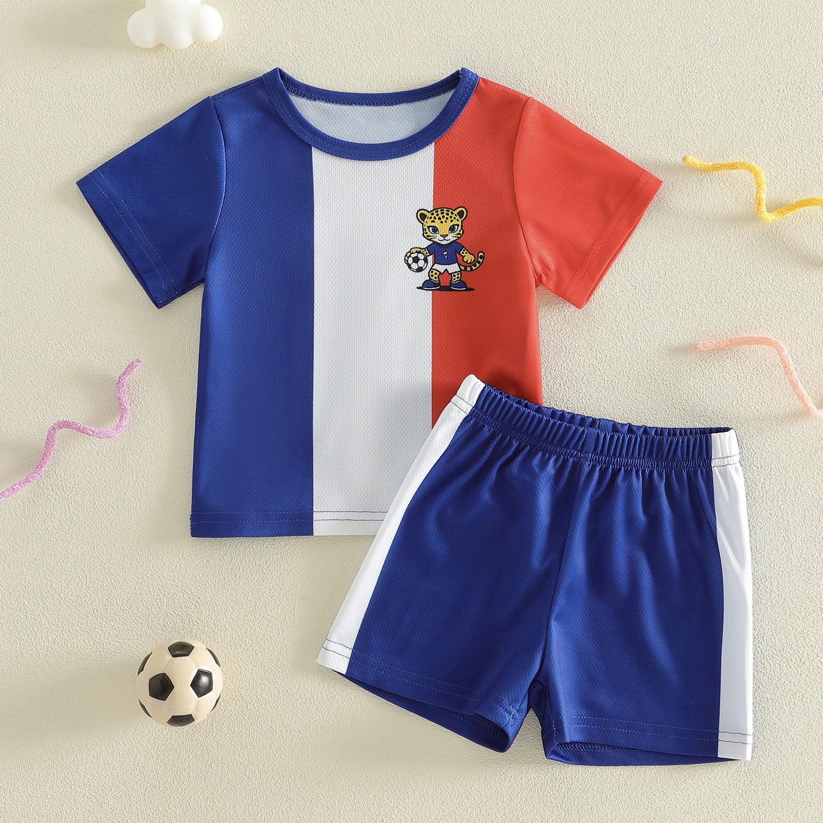 Kleinkind Baby Fußball-Outfit Verschiedene Team-Designs Rundhals Kurzarm Trikot Und Shorts 2-Teiliges Set Kleinkind Baby Fußball-Outfit Verschiedene Team-Designs Rundhals Kurzarm Trikot Und Shorts 2-Teiliges Set – Bild 3
