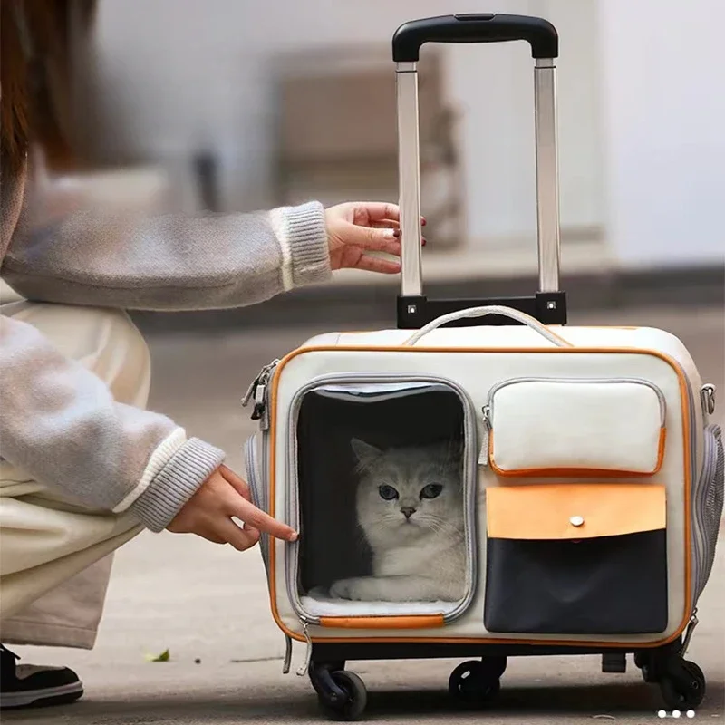 Cat Carrier Bag Pet Trolley Case Small Dog Luggage Bags Portable Cat Backpack Pushable Shoulder/Portable/Diagonal Bag Detachable Cat Carrier Bag Pet Trolley Case Small Dog Luggage Bags Portable Cat Backpack Pushable Shoulder/Portable/Diagonal Bag Detachable - Image 2
