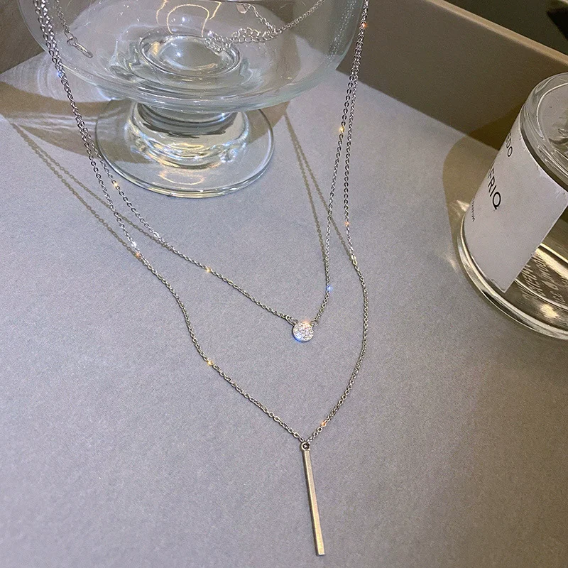 Beliebte Modische Halskette Aus 925Er Sterlingsilber Mit Doppellagigem Anhänger Für Damen, Schlüsselbeinkette, Luxuriöser Schmuck, Choker, Geschenk Beliebte Modische Halskette Aus 925Er Sterlingsilber Mit Doppellagigem Anhänger Für Damen, Schlüsselbeinkette, Luxuriöser Schmuck, Choker, Geschenk - Image 6
