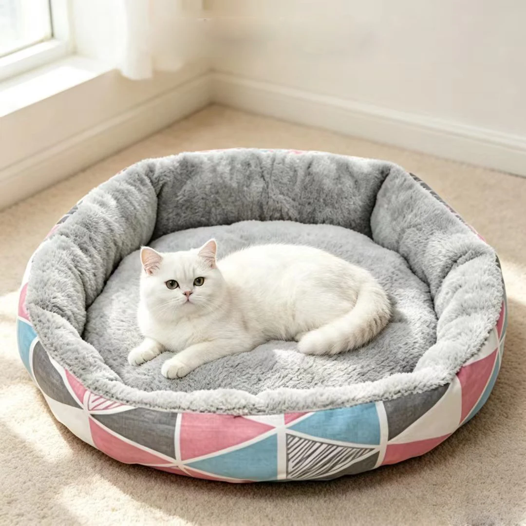 Rundes Cord-Katzenbett, Weiches Und Warmes Haustierbett Rundes Cord-Katzenbett, Weiches Und Warmes Haustierbett - Image 16