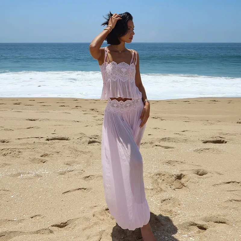Damen Strand Set Mit Spitze – Crop-Top Und Plissierte Weithose Im Blumen-Design Damen Strand Set Mit Spitze – Crop-Top Und Plissierte Weithose Im Blumen-Design - Image 4