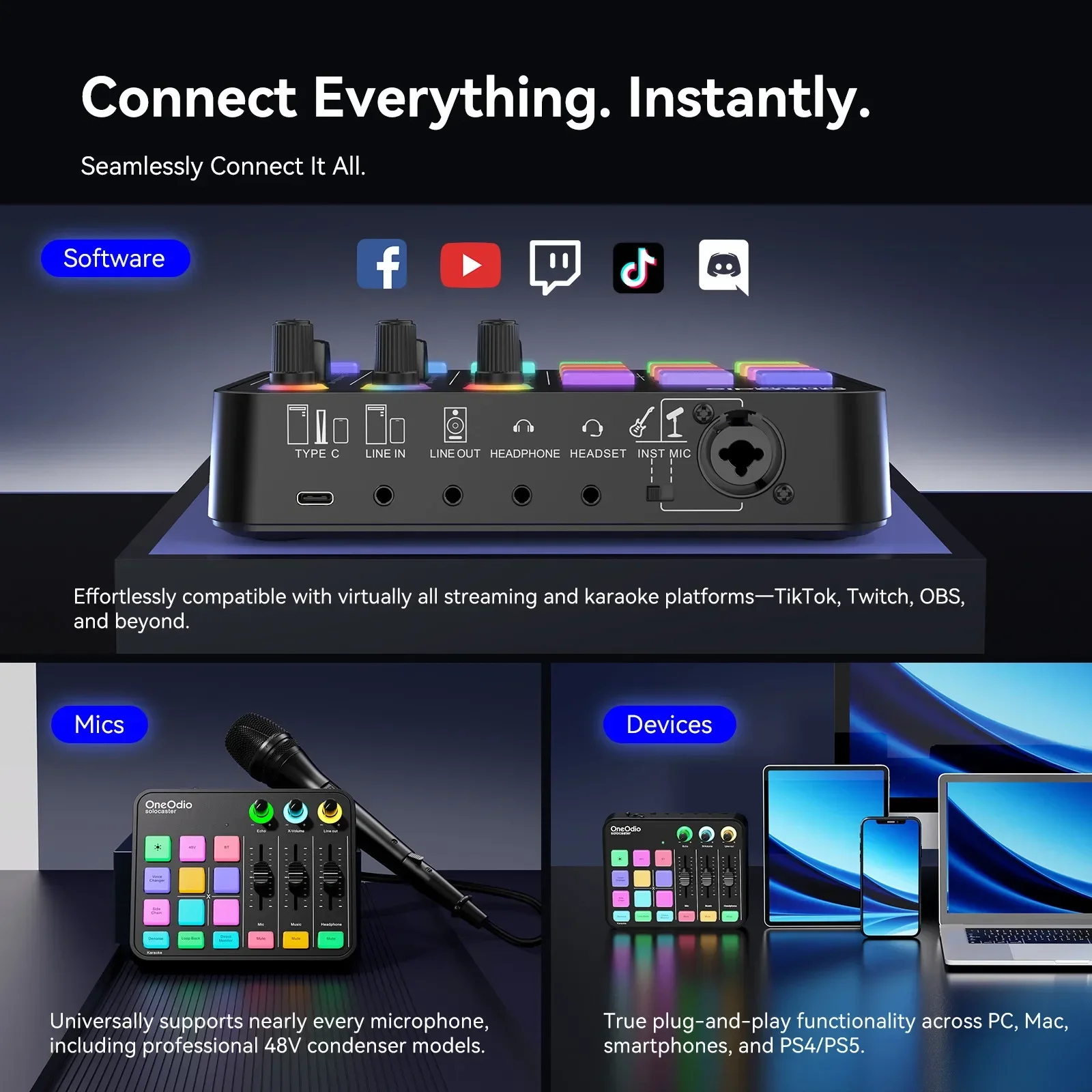 Oneodio Podcast-Mischpult Mit Xlr, 48 V Phantomspeisung &Amp; Rgb – Soundkarte Für Pc, Live-Streaming, Podcasts Und Sprachaufnahmen Oneodio Podcast-Mischpult Mit Xlr, 48 V Phantomspeisung &Amp; Rgb – Soundkarte Für Pc, Live-Streaming, Podcasts Und Sprachaufnahmen - Image 3