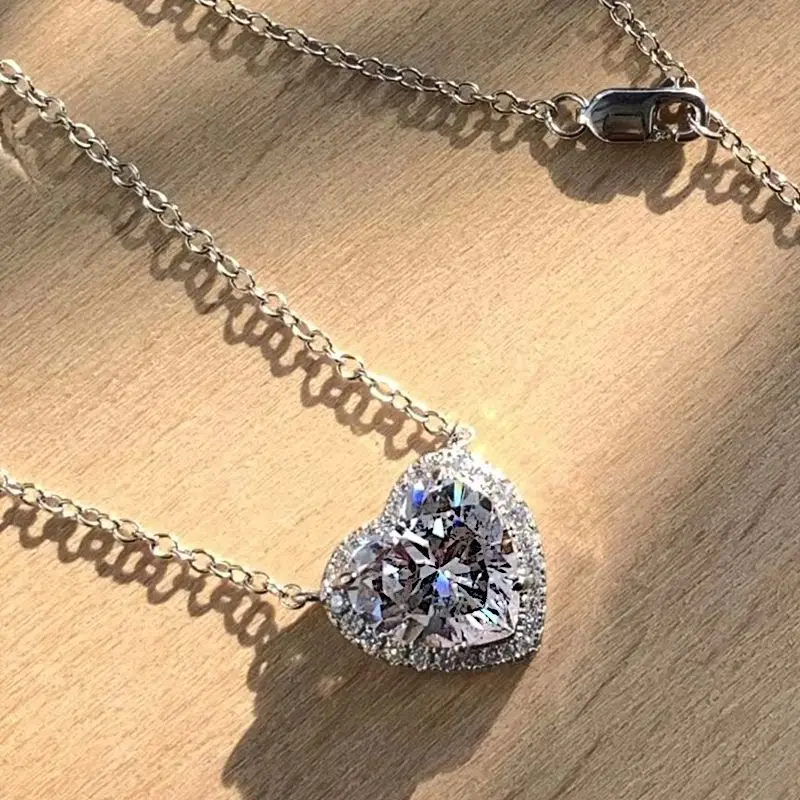 Echte S925 Silber Herz Halskette Frauen 10Mm Herz Diamant Anhänger Halskette Weiblichen Luxus Schmuck Glänzend 5A Zirkon Mädchen Geschenk Dame Echte S925 Silber Herz Halskette Frauen 10Mm Herz Diamant Anhänger Halskette Weiblichen Luxus Schmuck Glänzend 5A Zirkon Mädchen Geschenk Dame