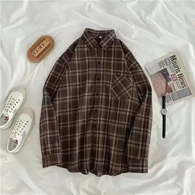 Vintage Plaid Shirts Frauen Herbst Langarm Oversize Button Up Hemd Koreanische Mode Casual Herbst Outwear Tops Blusas Mujer Vintage Plaid Shirts Frauen Herbst Langarm Oversize Button Up Hemd Koreanische Mode Casual Herbst Outwear Tops Blusas Mujer - Image 5