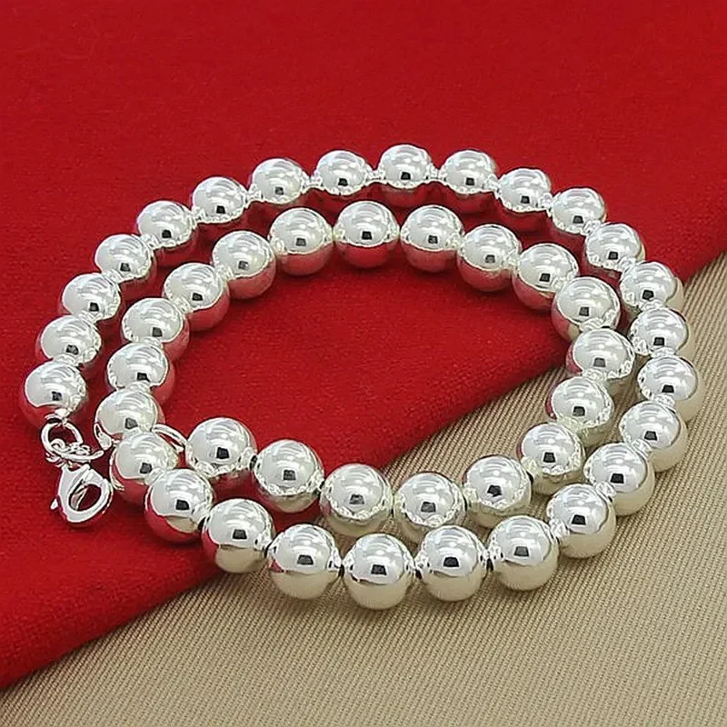 Hot 925 Sterling Silver 4Mm/6Mm/8Mm/10Mm Smooth Beads Ball Chain Necklace For Women Men Fashion Jewelry Wedding Accessories Hot 925 Sterling Silver 4Mm/6Mm/8Mm/10Mm Smooth Beads Ball Chain Necklace For Women Men Fashion Jewelry Wedding Accessories - Image 5