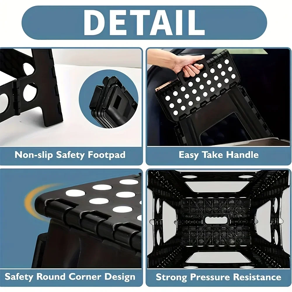 Foldable Plastic Step Stool Anti Slip Portable Heavy Duty Household Foot Stool For Kitchen Garage Camping Library Foldable Plastic Step Stool Anti Slip Portable Heavy Duty Household Foot Stool For Kitchen Garage Camping Library - Image 4