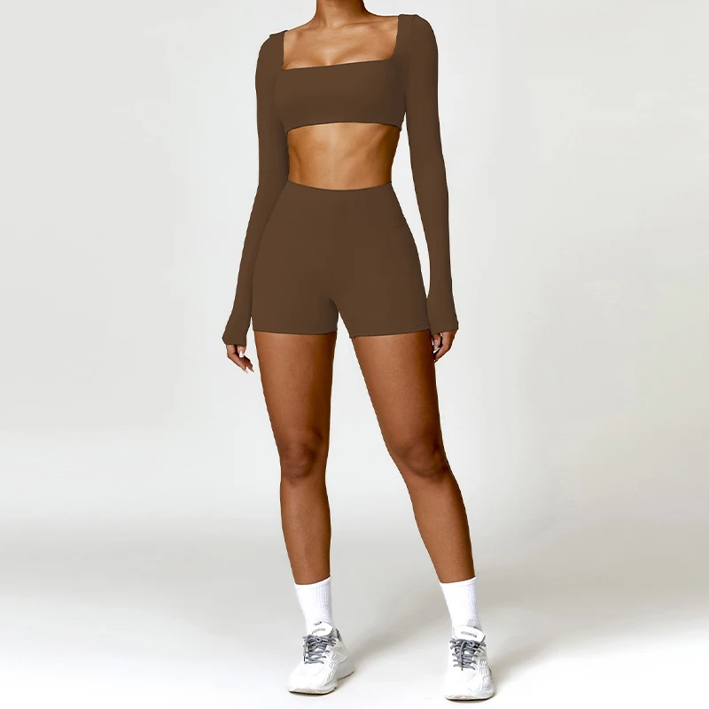 Sommer 2-Teiliges Yoga-Outfit Sportset Damen Schnelltrocknend Fitness-Set Damen Trainingsanzug Lauf-Workout Langarm-Sportshirt Yoga-Bekleidung Sommer 2-Teiliges Yoga-Outfit Sportset Damen Schnelltrocknend Fitness-Set Damen Trainingsanzug Lauf-Workout Langarm-Sportshirt Yoga-Bekleidung - Image 3