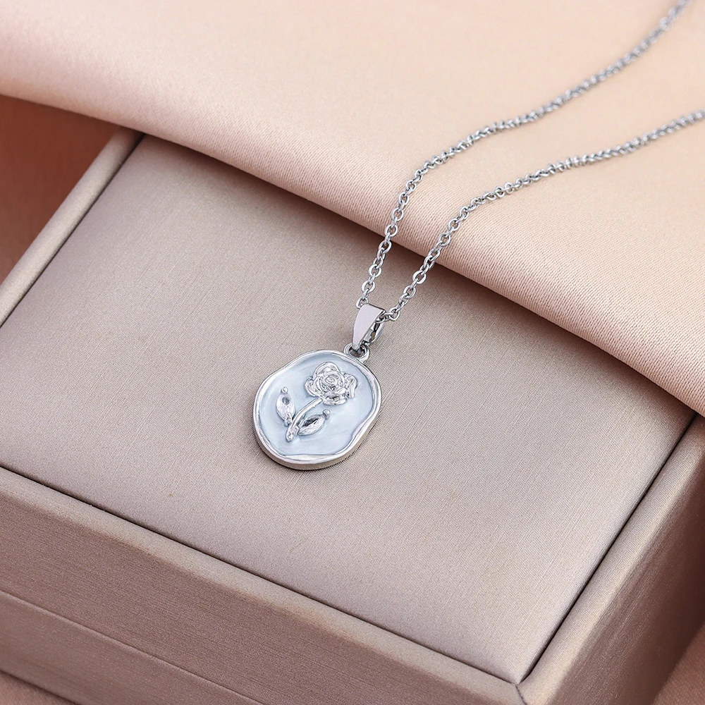 Top Luxus 18K Gold Überzogene Elegante Retro Oval Rose Anhänger Halsketten Für Frauen Weibliche Edelstahl Hals Kette Schmuck Geschenk Top Luxus 18K Gold Überzogene Elegante Retro Oval Rose Anhänger Halsketten Für Frauen Weibliche Edelstahl Hals Kette Schmuck Geschenk - Image 7