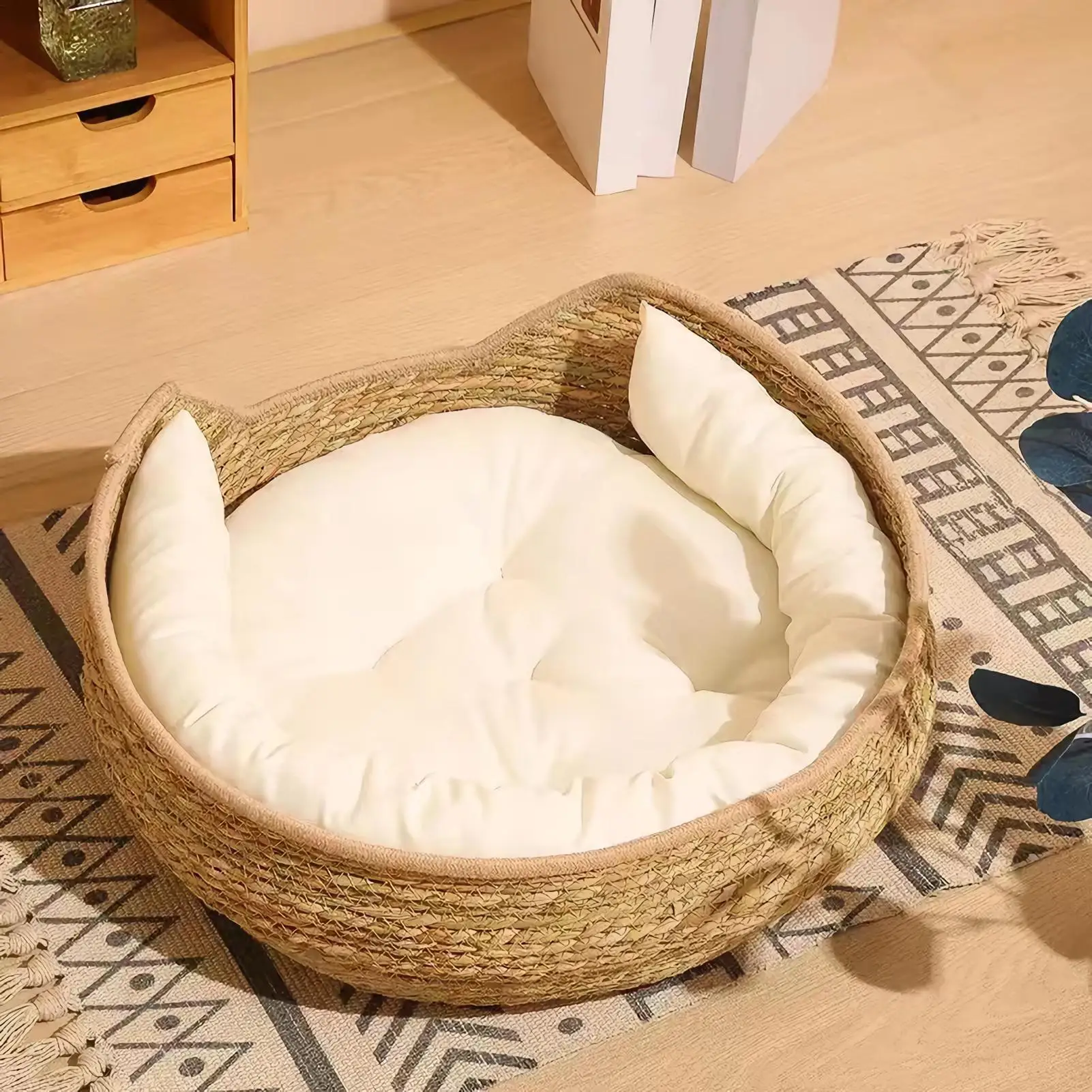Cat Basket Cotton Rope Round Bed For Cat Sleep With Pillow All Season Indoor Weaving Pet Resting Scratching Sleeping Furniture Cat Basket Cotton Rope Round Bed For Cat Sleep With Pillow All Season Indoor Weaving Pet Resting Scratching Sleeping Furniture - Image 2