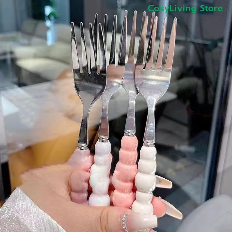Steakgabel Aus Edelstahl Mit Perlengriff, Dessertgabel, Salatgabel, Dessert- Und Pastagabel, Küchenzubehör Und Gadgets Steakgabel Aus Edelstahl Mit Perlengriff, Dessertgabel, Salatgabel, Dessert- Und Pastagabel, Küchenzubehör Und Gadgets