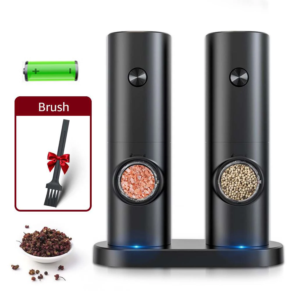 Electric Automatic Mill Pepper And Salt Grinder With Base Set Battery Powered With Led Light Adjustable Coarseness Kitchen Tool Electric Automatic Mill Pepper And Salt Grinder With Base Set Battery Powered With Led Light Adjustable Coarseness Kitchen Tool - Image 5
