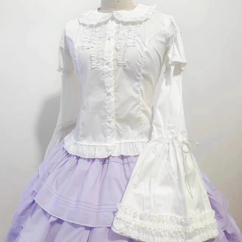 Lolita Peter Pan Kragen Bluse Damen Jk Kawaii Shirt Japanische Spitze Patch Abnehmbare Langarm Y2K Ästhetische Rüschen Blusas Lolita Peter Pan Kragen Bluse Damen Jk Kawaii Shirt Japanische Spitze Patch Abnehmbare Langarm Y2K Ästhetische Rüschen Blusas - Image 7