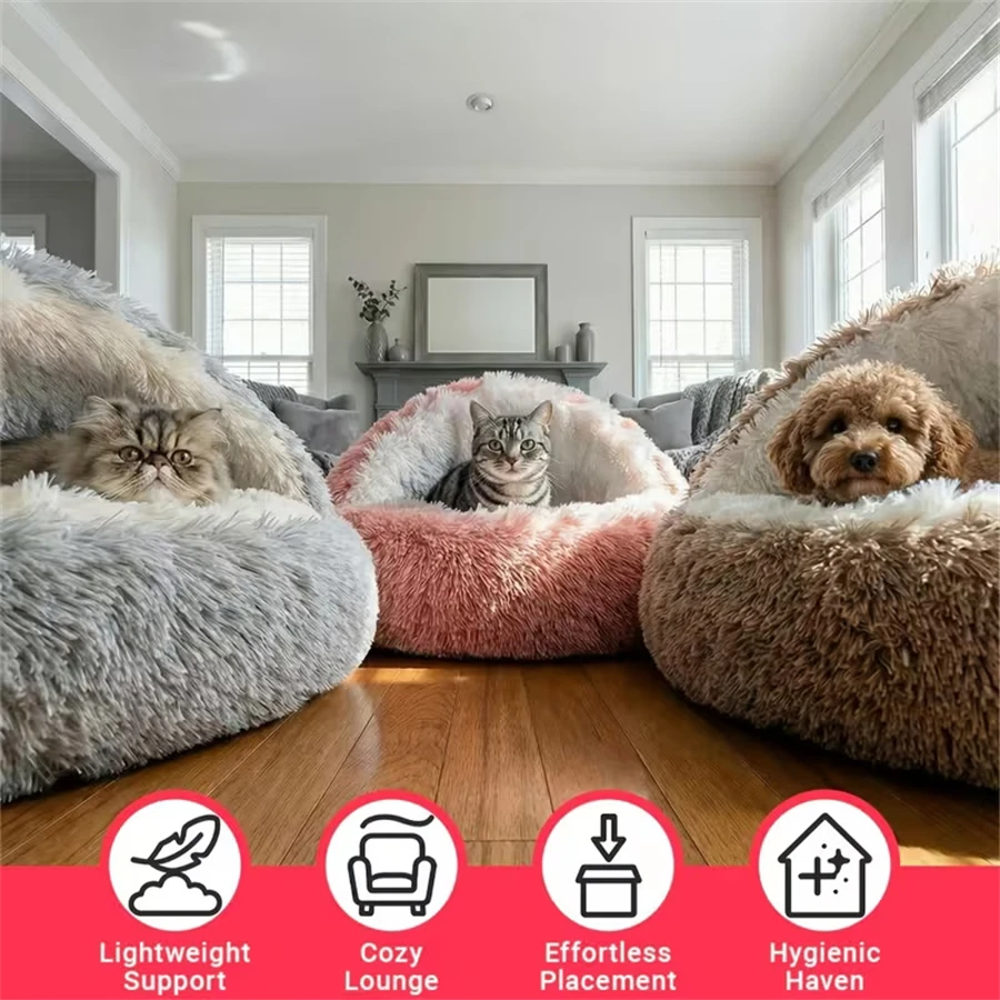 Gemütliche Katzenbetten, Hundematratzen, Warme, Weiche Plüsch-Haustierbetten, Muschelförmige, Halbgeschlossene Katzenschlafnester Für Kleine Hunde Und Kätzchen Gemütliche Katzenbetten, Hundematratzen, Warme, Weiche Plüsch-Haustierbetten, Muschelförmige, Halbgeschlossene Katzenschlafnester Für Kleine Hunde Und Kätzchen - Image 4