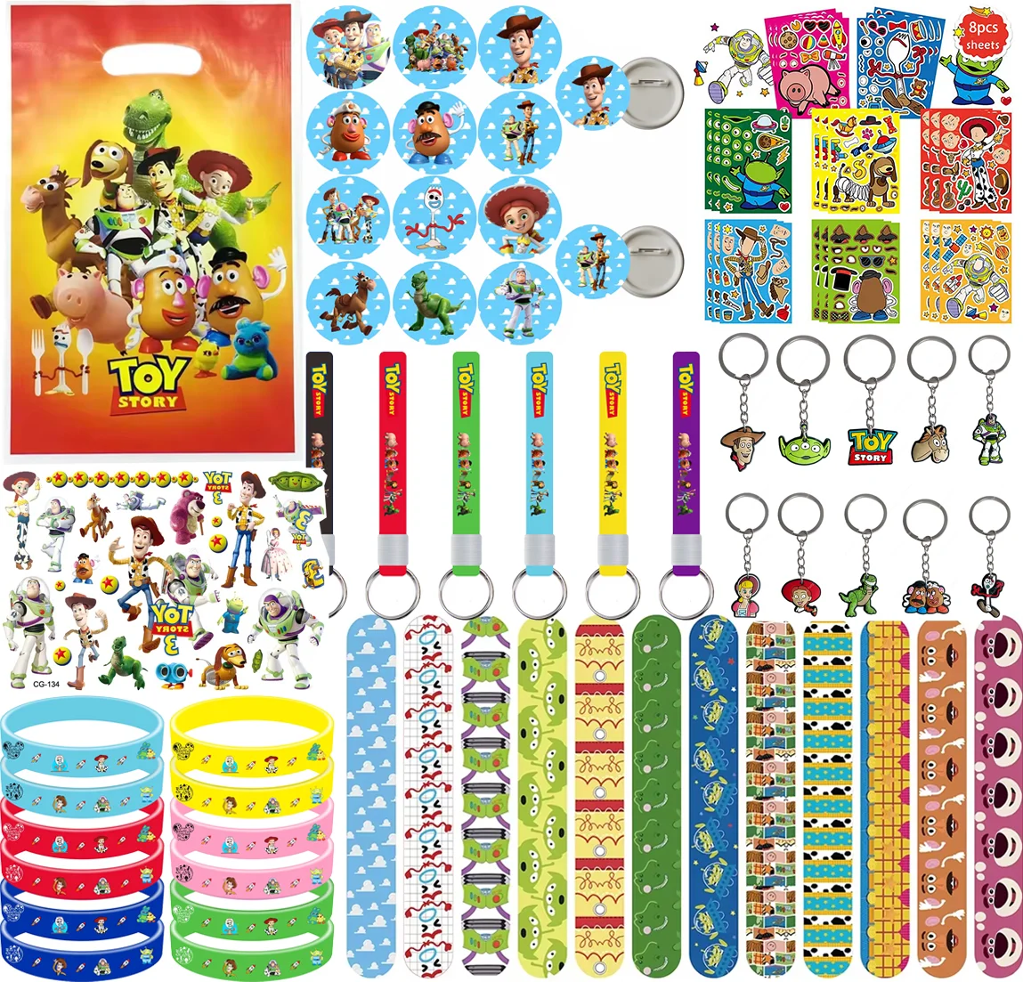 Toy Story Geburtstagsparty-Zubehör Partygeschenke Cartoon-Geschenke Schlüsselanhänger Klatscharmbänder Stempel Abzeichen Luftballons Partyzubehör Geschenke Toy Story Geburtstagsparty-Zubehör Partygeschenke Cartoon-Geschenke Schlüsselanhänger Klatscharmbänder Stempel Abzeichen Luftballons Partyzubehör Geschenke