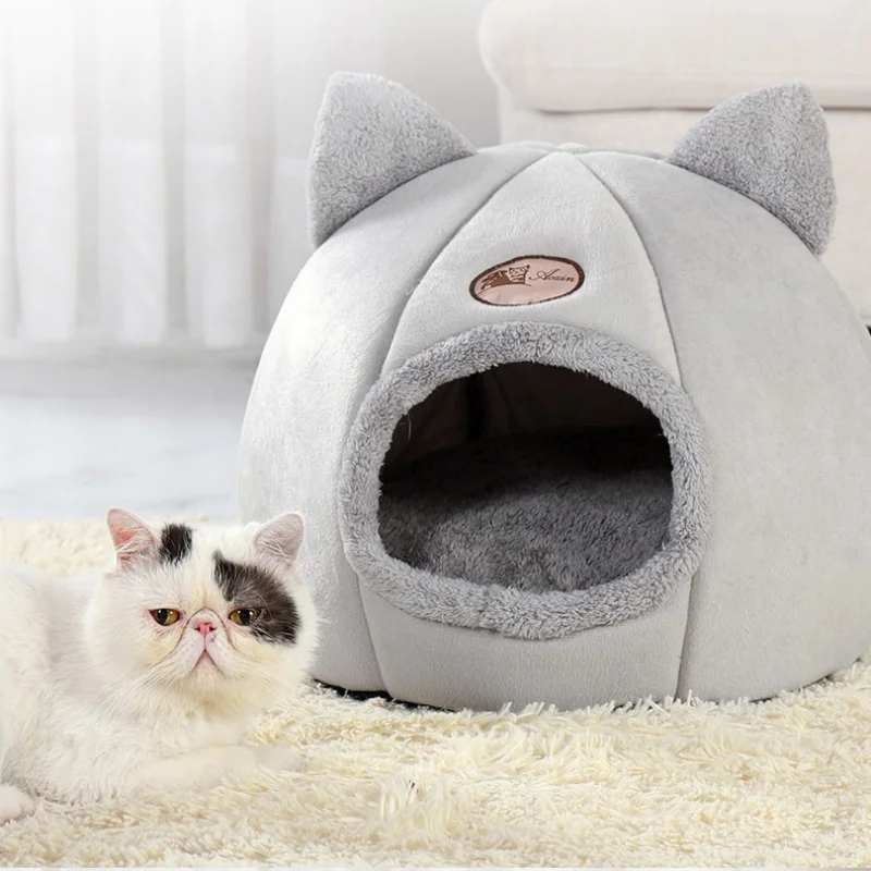Winter Warmes Und Kältebeständiges Katzenbett, Gemütliches Katzenhöhlenbett, Katzenzelt Mit Abnehmbarem Kissen, Katzenkopfform, Niedliches Haustierzubehör Winter Warmes Und Kältebeständiges Katzenbett, Gemütliches Katzenhöhlenbett, Katzenzelt Mit Abnehmbarem Kissen, Katzenkopfform, Niedliches Haustierzubehör - Image 3