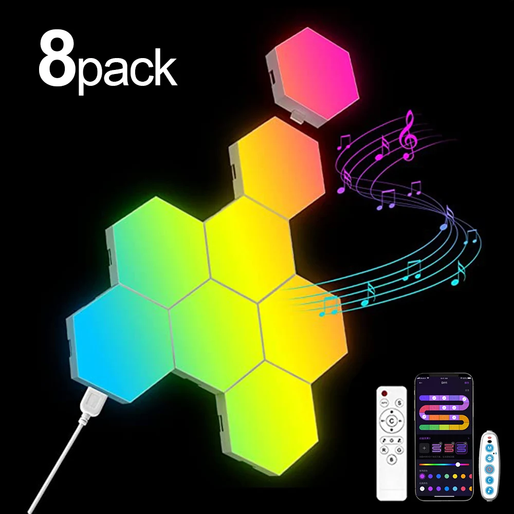 Rgb Smart Sechseckige Wand Lampe Farbwechsel Umgebungs Nachtlicht Diy Form Musik Rhythmus App Für Spiel Zimmer Schlafzimmer Intelligente Rgb Smart Sechseckige Wand Lampe Farbwechsel Umgebungs Nachtlicht Diy Form Musik Rhythmus App Für Spiel Zimmer Schlafzimmer Intelligente - Image 7