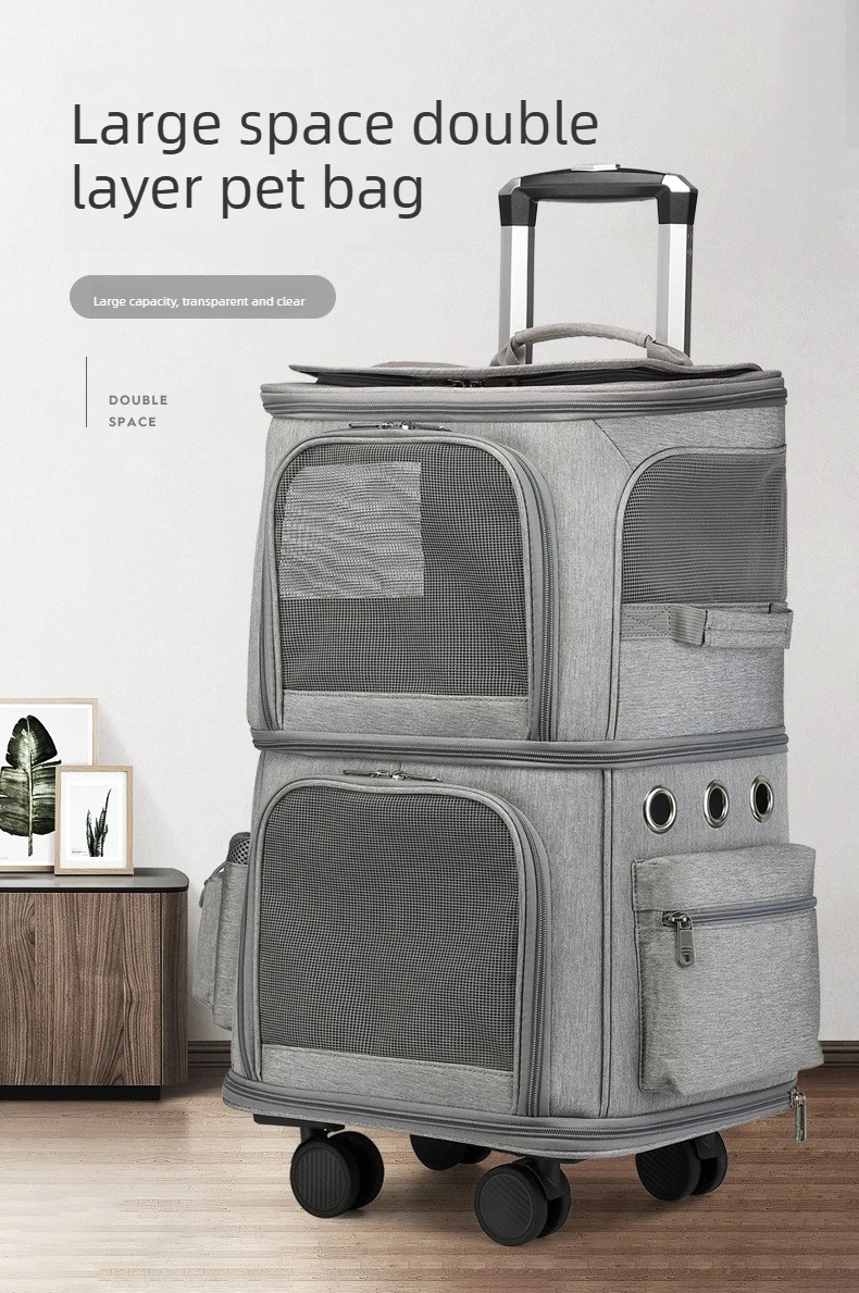 2-In-1 Rolling Pet Carrier Double Compartment Foldable Cat Stroller Large Breathable Travel Carrier For 2 Cats, Airline Approved 2-In-1 Rolling Pet Carrier Double Compartment Foldable Cat Stroller Large Breathable Travel Carrier For 2 Cats, Airline Approved - Image 12