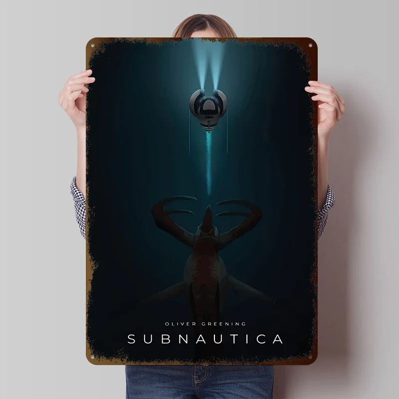 Subnautica Gaming Wandbild – Leviathan &Amp; Rettungskapsel Im Vintage-Retro-Design Gaming Wandbild