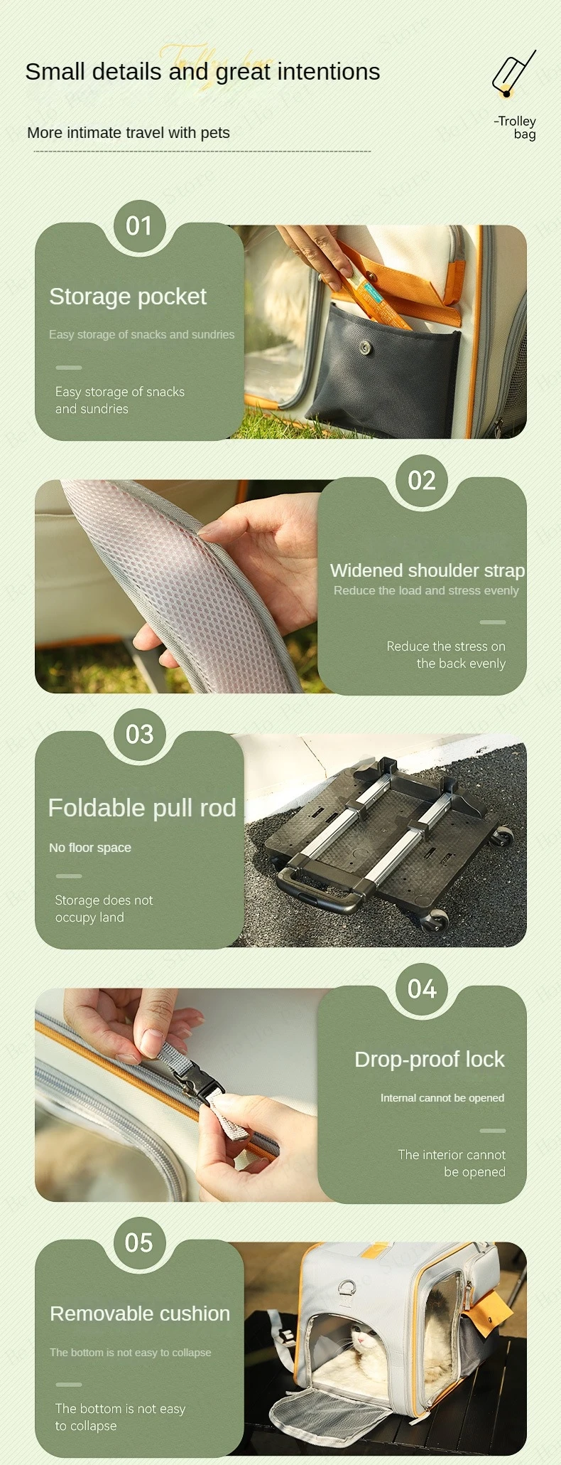 Cat Carrier Bag Pet Trolley Case Small Dog Luggage Bags Portable Cat Backpack Pushable Shoulder/Portable/Diagonal Bag Detachable Cat Carrier Bag Pet Trolley Case Small Dog Luggage Bags Portable Cat Backpack Pushable Shoulder/Portable/Diagonal Bag Detachable - Image 21