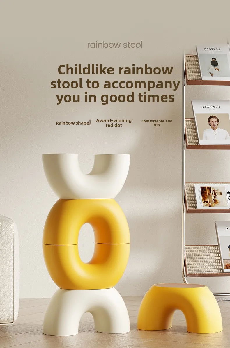 Nordic Rainbow Arch Stool For Kids &Amp; Adults, Cream White Minimalist Plastic Low Stool, Anti-Slip Step Stool For Bathroom, Shoe C Nordic Rainbow Arch Stool For Kids &Amp; Adults, Cream White Minimalist Plastic Low Stool, Anti-Slip Step Stool For Bathroom, Shoe C - Image 11