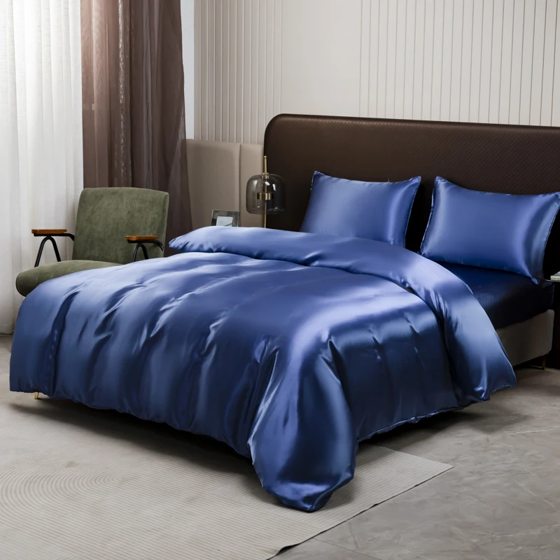 Black Luxury Ice Silk Bedding Set Satin Silky Duvet Cover Set With Pillowcase High-End Home Textiles Solid Color Bed Cover Sets Black Luxury Ice Silk Bedding Set Satin Silky Duvet Cover Set With Pillowcase High-End Home Textiles Solid Color Bed Cover Sets - Image 7