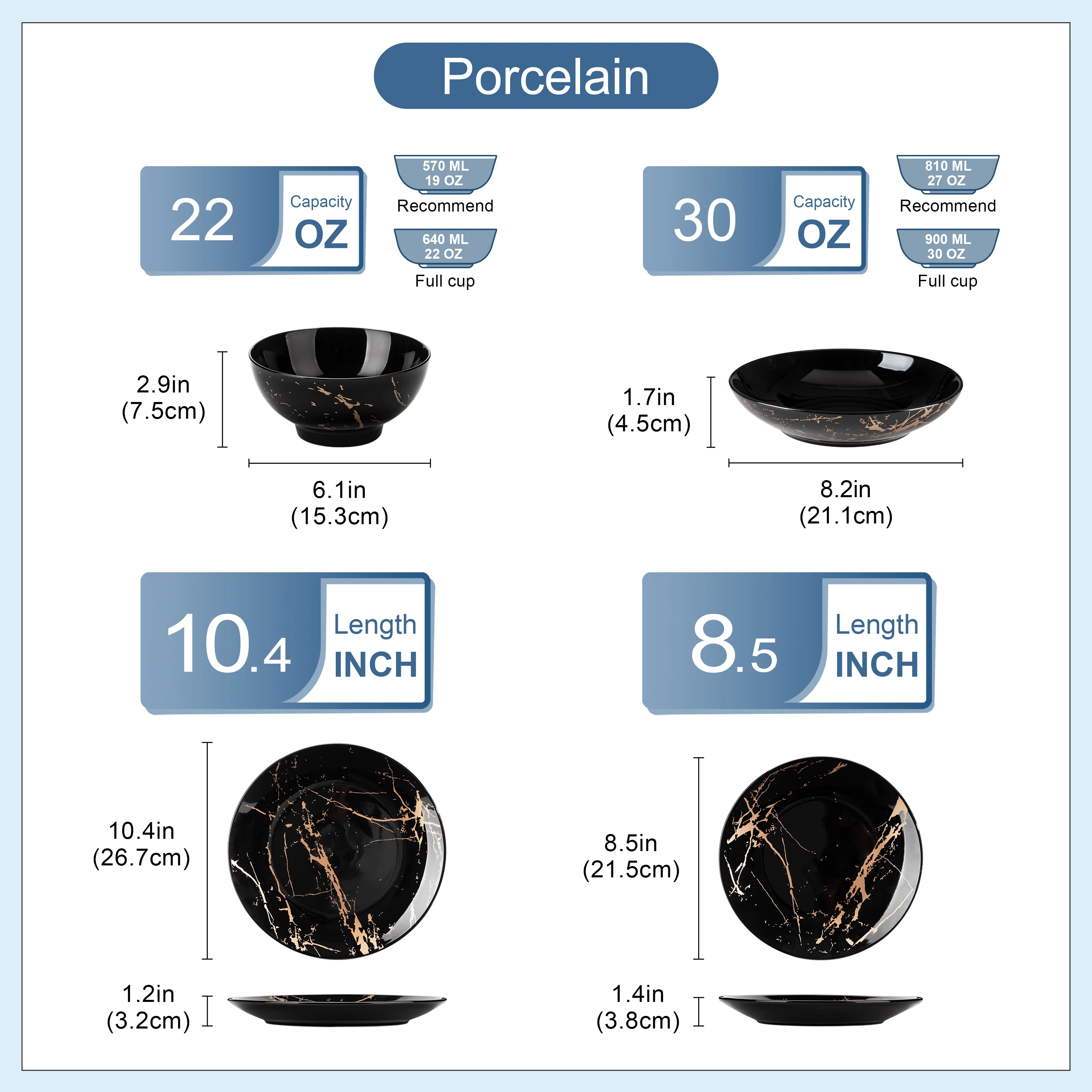 Lovecasa 24-Teiliges Porzellan Geschirrset Mit Goldglasur – 6 Personen Mit Speise-, Dessert- Und Suppentellern Sowie Schüsseln Lovecasa 24-Teiliges Porzellan Geschirrset Mit Goldglasur – 6 Personen Mit Speise-, Dessert- Und Suppentellern Sowie Schüsseln - Image 2